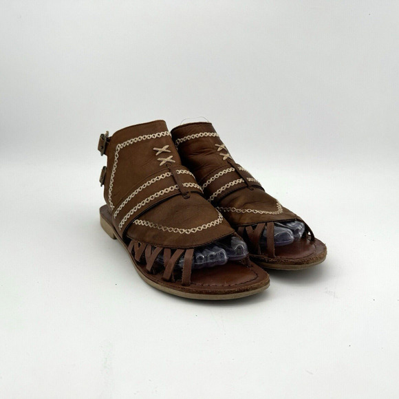 Sundance Brown Woven Leather Embroidered Sandals EU 38 US Size 7.5 Made In Italy - Picture 4 of 9